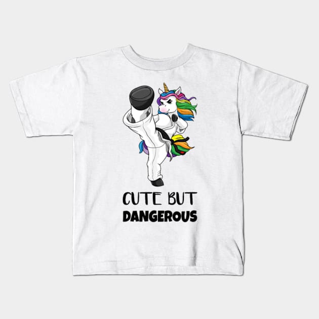 Karate Unicorn Cute But Dangerous Funny Gift Kids T-Shirt by Xizin Gao